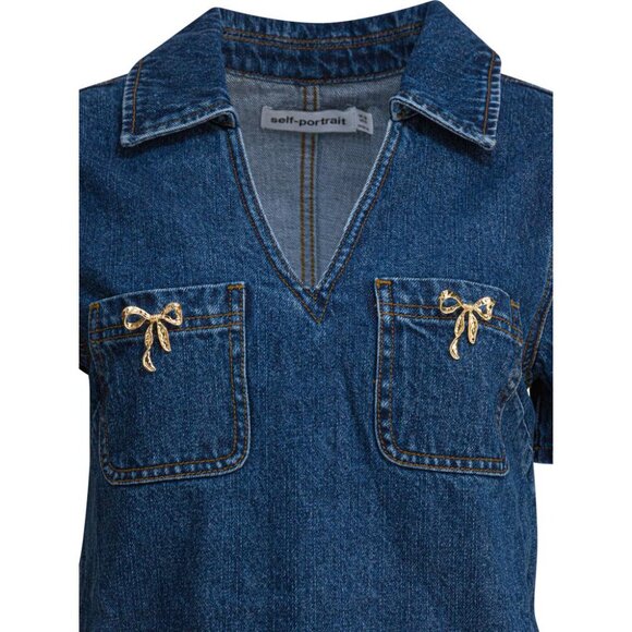 Self-Portrait Denim Dress With Bow Detail tag size 10 Women - Picture 3 of 4